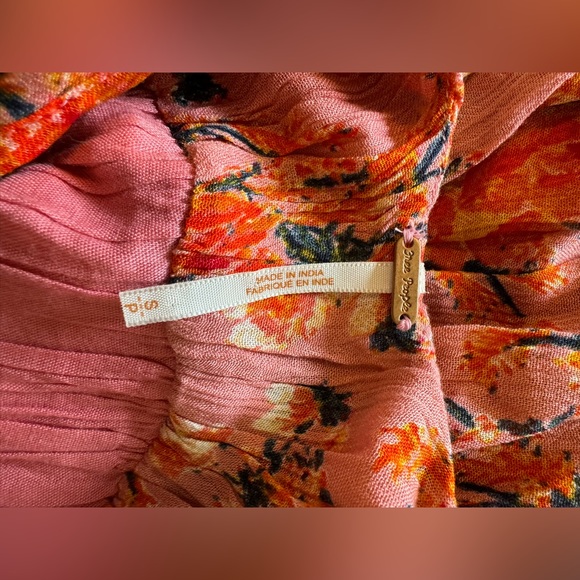 Free People Small Washed Ashore Floral‎ Mini Dress Pink Open Back Flowers Size S - Picture 5 of 6